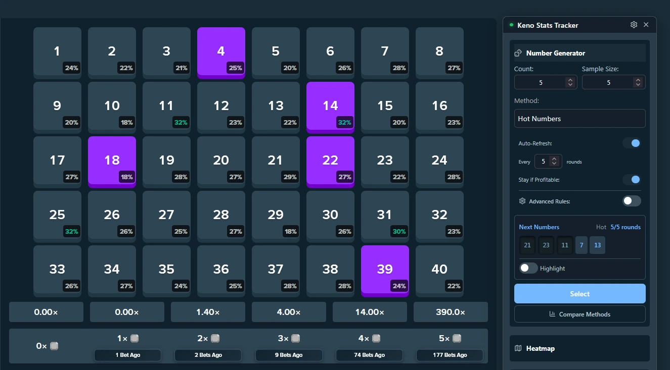 Keno Stats Tracker Interface