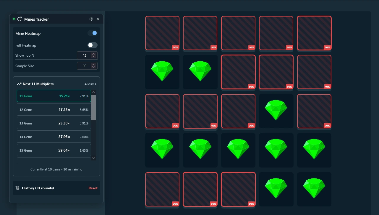 Mines Stats Tracker Interface